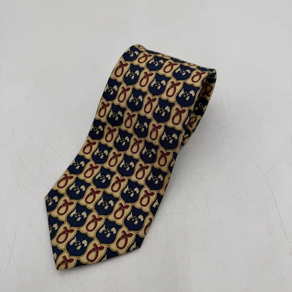 Brooks Brothers Makers Tie Mens Blue Silk Dog Equestrian Print Handmade USA